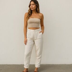 Elka Collective Tropea Pant Womens 2 Beige Linen High‎ Waist Beachy Australian